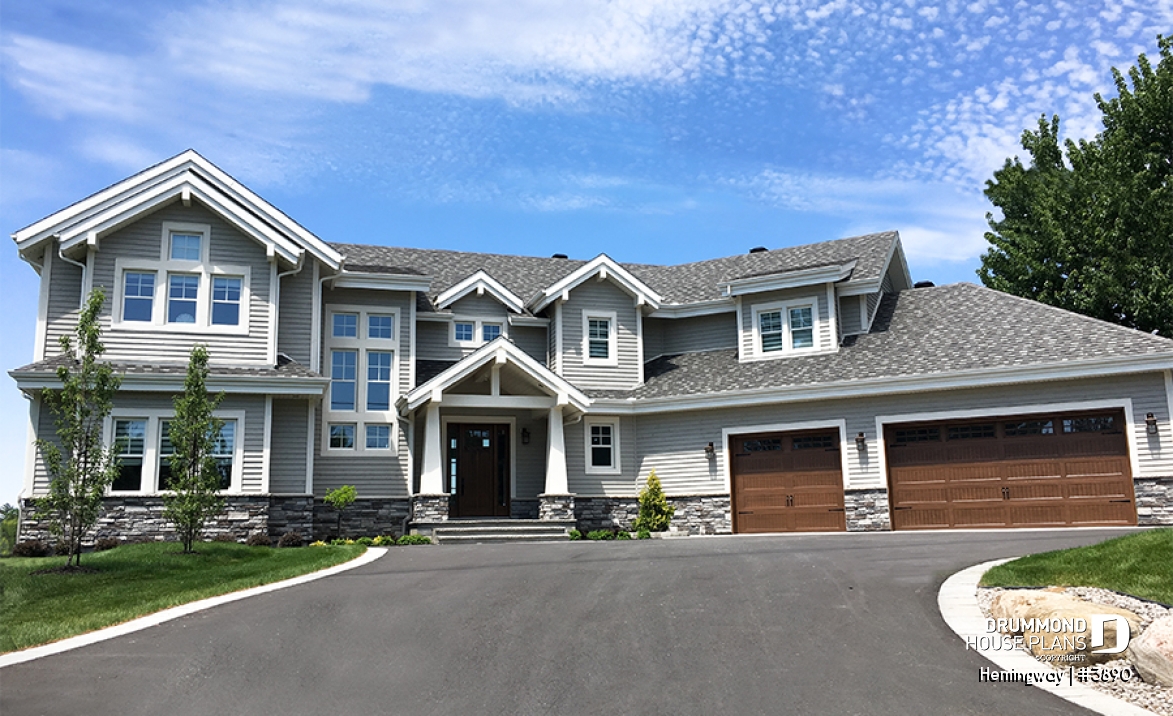 front - BASE MODEL - Stunning Cape Cod style home, 4 to 5 bedrooms, large master suite, open layout, large covered deck, lakefront - Hemingway