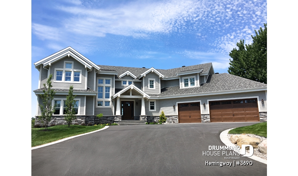 front - BASE MODEL - Stunning Cape Cod style home, 4 to 5 bedrooms, large master suite, open layout, large covered deck, lakefront - Hemingway