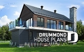 Rear view - BASE MODEL - Reverse living Scandinavian style house plan, large deck, home office, open floor plan concept - Oslo