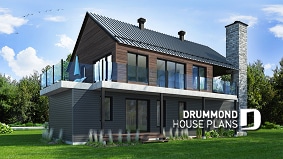 Rear view - BASE MODEL - Reverse living Scandinavian style house plan, large deck, home office, open floor plan concept - Oslo