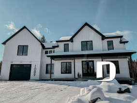 front - BASE MODEL - 3 to 5 bedroom Modern Farmhouse house plan, home office, garage, 2.5 baths, 2 large terraces - Bridge 2