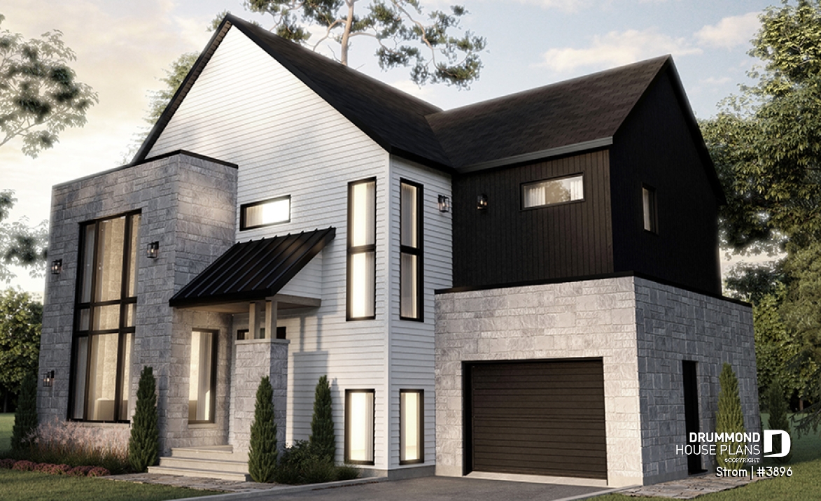 Color version 1 - Front - Contemporary home plan with 3 2nd floor bedrooms, master suite, 2.5 baths, garage, pantry, mudroom - Strom