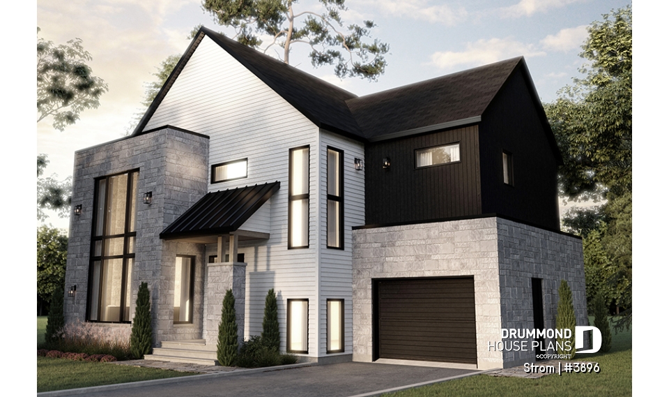 Color version 1 - Front - Contemporary home plan with 3 2nd floor bedrooms, master suite, 2.5 baths, garage, pantry, mudroom - Strom