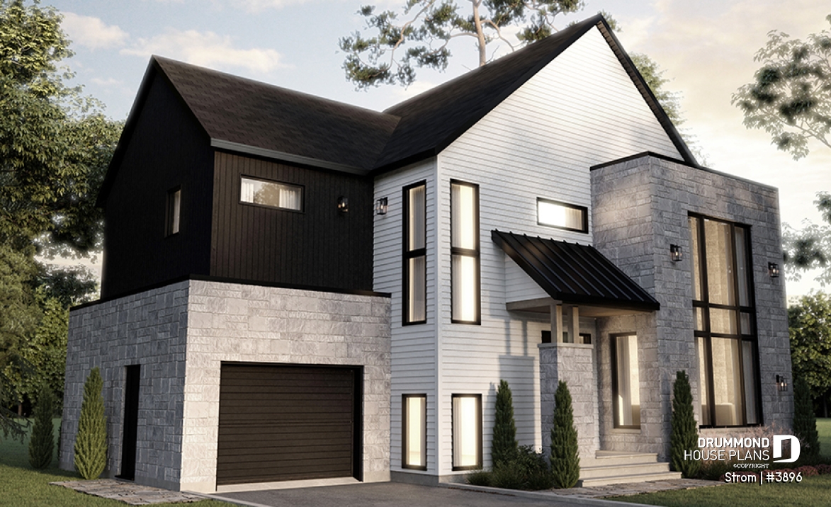 Color version 1 - Front - Contemporary home plan with 3 2nd floor bedrooms, master suite, 2.5 baths, garage, pantry, mudroom - Strom