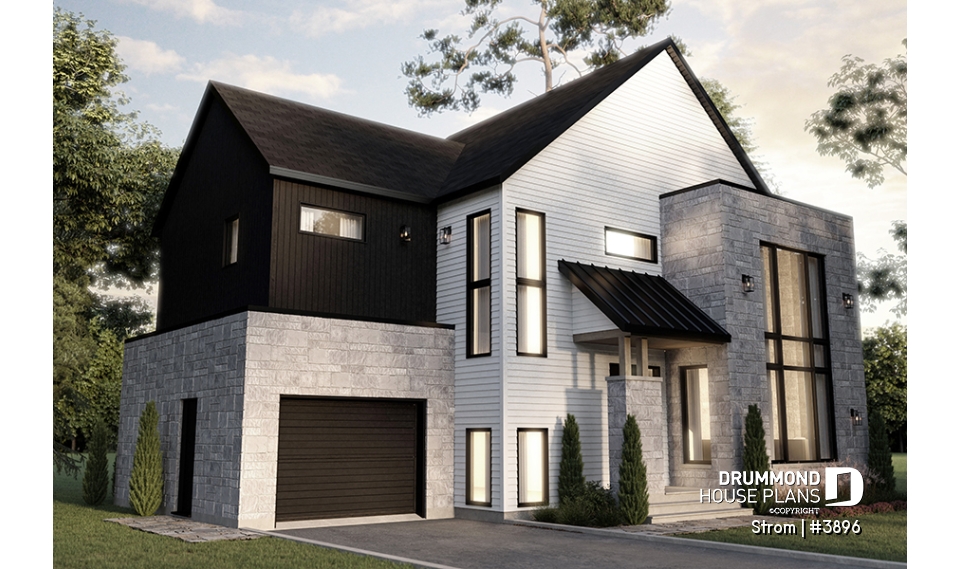 Color version 1 - Front - Contemporary home plan with 3 2nd floor bedrooms, master suite, 2.5 baths, garage, pantry, mudroom - Strom