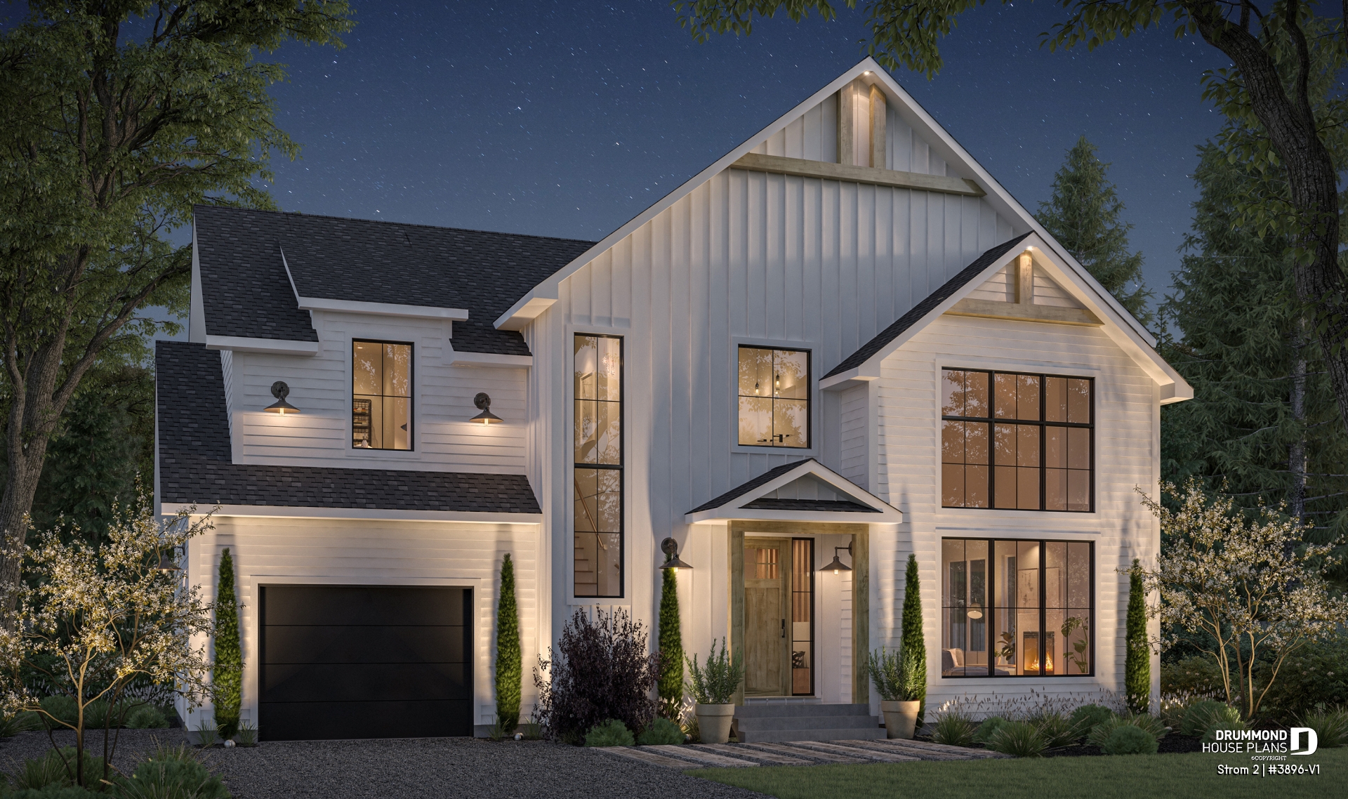 front - BASE MODEL - Farmhouse home with a versatile layout offering 3 to 6 bedrooms, optional finished basement ($), and a covered - Strom 2