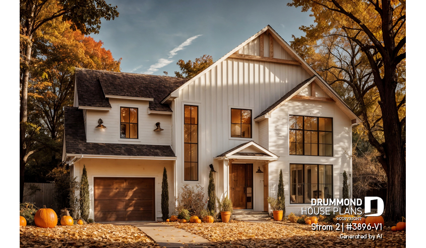 front - BASE MODEL - Farmhouse home with a versatile layout offering 3 to 6 bedrooms, optional finished basement ($), and a covered - Strom 2