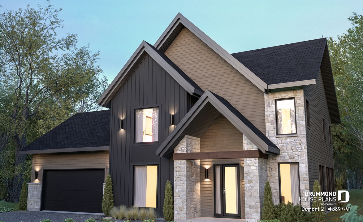 front - BASE MODEL - Modern Farmhouse Plan featuring 3 Bedrooms plus Office, Fireplace, Walk-In Pantry and More! - Dumont 2