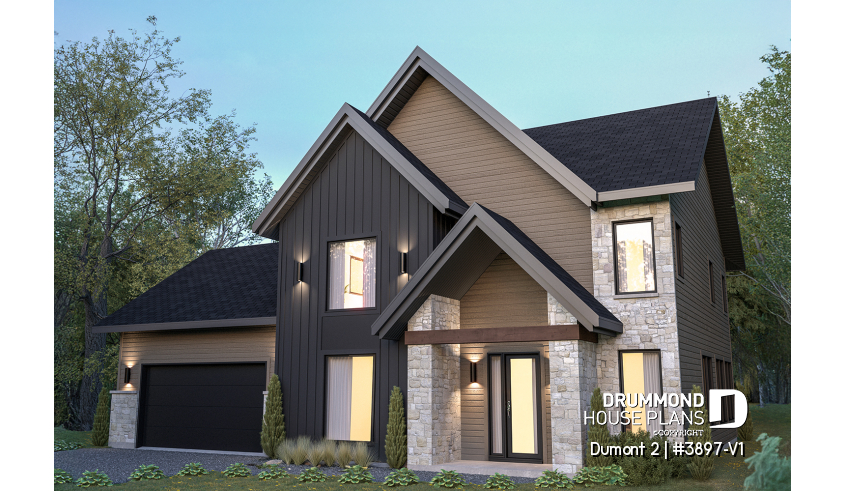 front - BASE MODEL - Modern Farmhouse Plan featuring 3 Bedrooms plus Office, Fireplace, Walk-In Pantry and More! - Dumont 2