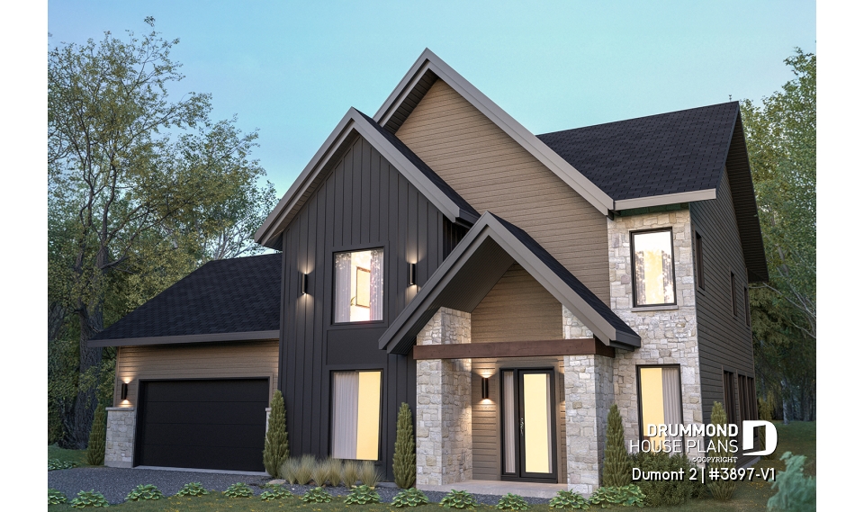 front - BASE MODEL - Modern Farmhouse Plan featuring 3 Bedrooms plus Office, Fireplace, Walk-In Pantry and More! - Dumont 2