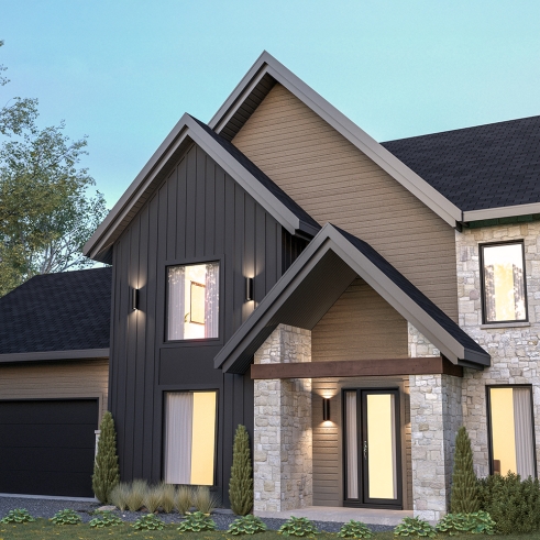 front - BASE MODEL - Modern Farmhouse Plan featuring 3 Bedrooms plus Office, Fireplace, Walk-In Pantry and More! - Dumont 2