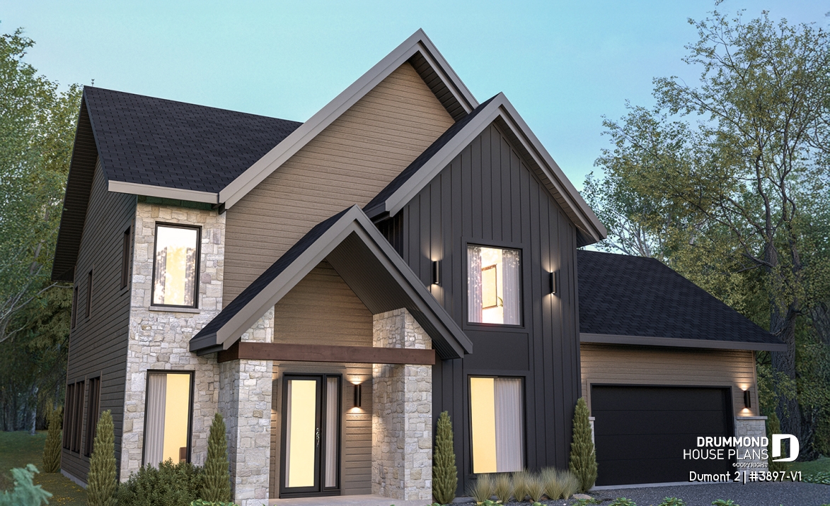 front - BASE MODEL - Modern Farmhouse Plan featuring 3 Bedrooms plus Office, Fireplace, Walk-In Pantry and More! - Dumont 2