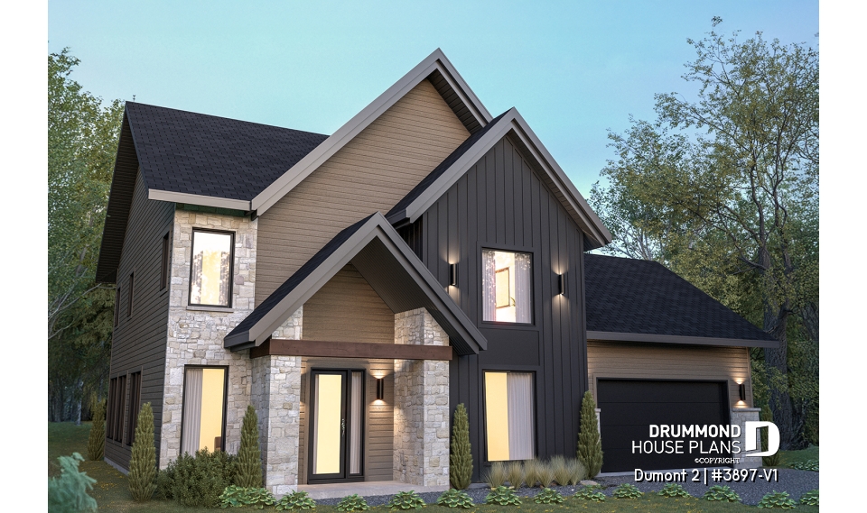 front - BASE MODEL - Modern Farmhouse Plan featuring 3 Bedrooms plus Office, Fireplace, Walk-In Pantry and More! - Dumont 2