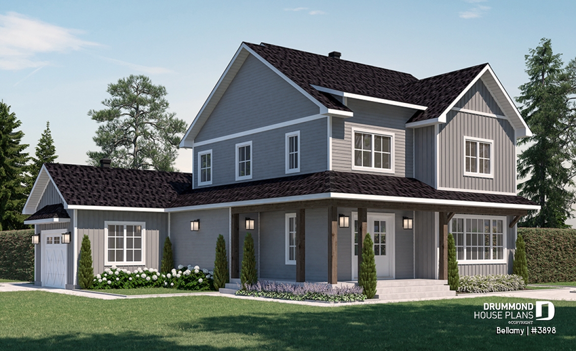 front - BASE MODEL - Home for corner lot, 3 beds, 2.5 baths, open floor plan, kitchen with pantry, large sheltered rear terrace - Bellamy