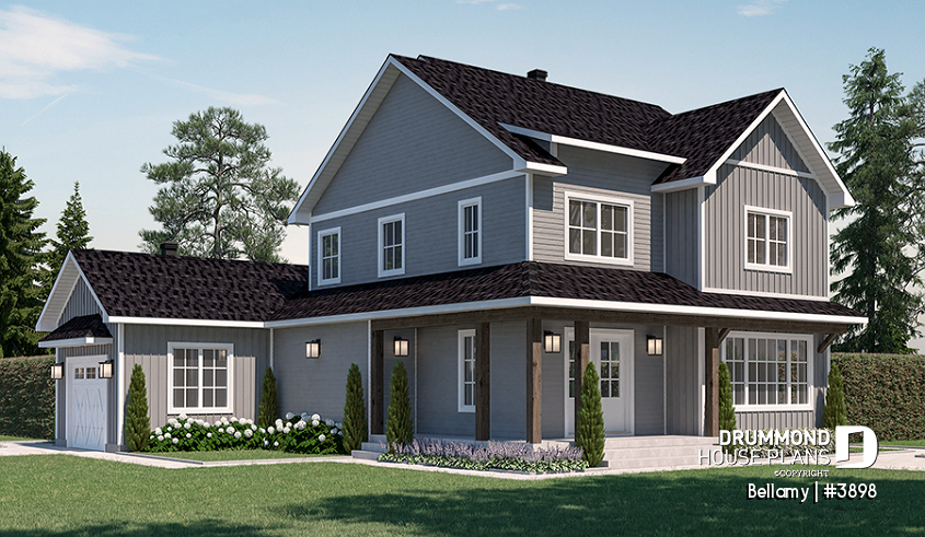 front - BASE MODEL - Home for corner lot, 3 beds, 2.5 baths, open floor plan, kitchen with pantry, large sheltered rear terrace - Bellamy