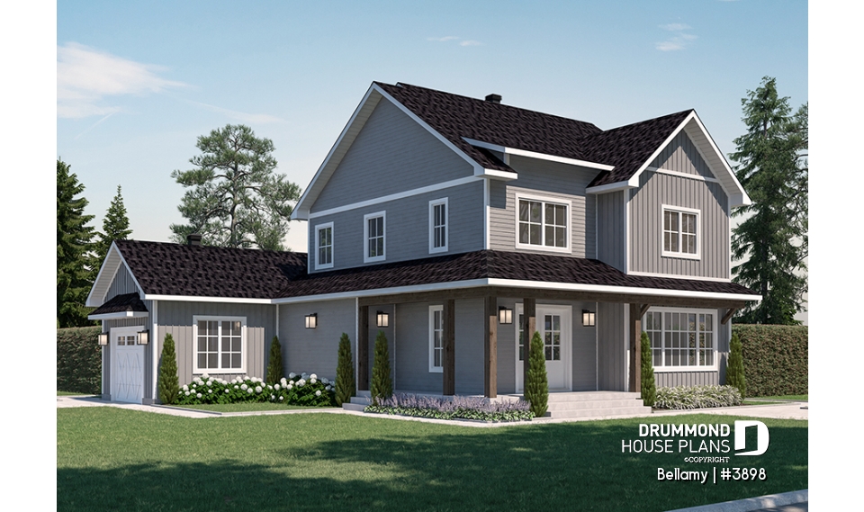 front - BASE MODEL - Home for corner lot, 3 beds, 2.5 baths, open floor plan, kitchen with pantry, large sheltered rear terrace - Bellamy