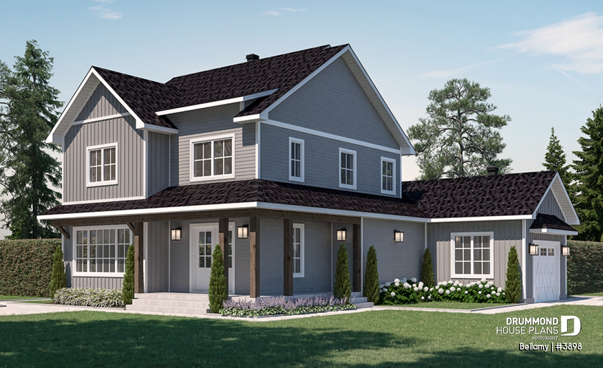front - BASE MODEL - Home for corner lot, 3 beds, 2.5 baths, open floor plan, kitchen with pantry, large sheltered rear terrace - Bellamy