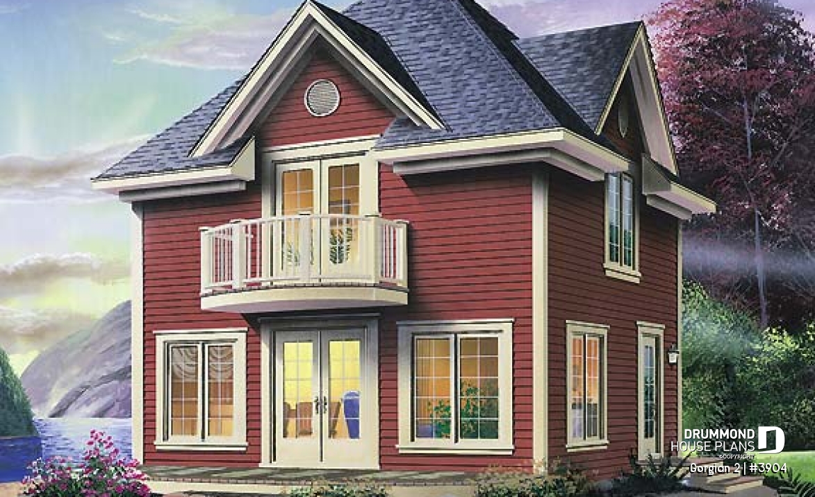 front - BASE MODEL - Country style cottage plan with 2 family rooms, and a master bedroom on second floor - Gorgian 2