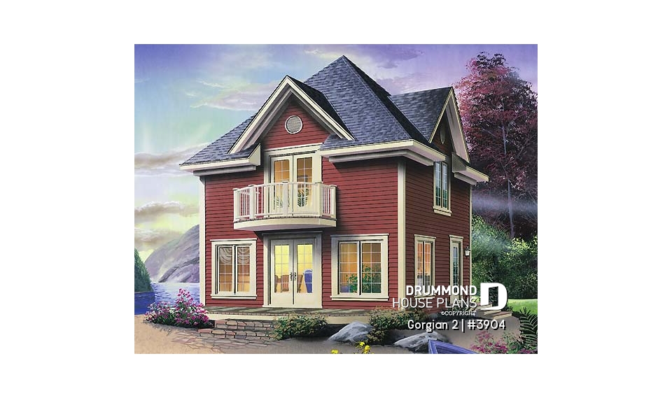 front - BASE MODEL - Country style cottage plan with 2 family rooms, and a master bedroom on second floor - Gorgian 2