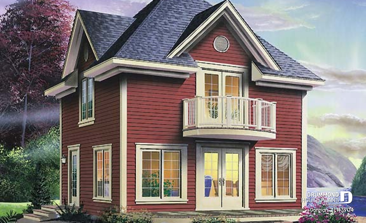 front - BASE MODEL - Country style cottage plan with 2 family rooms, and a master bedroom on second floor - Gorgian 2