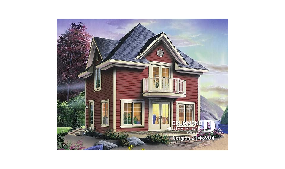 front - BASE MODEL - Country style cottage plan with 2 family rooms, and a master bedroom on second floor - Gorgian 2