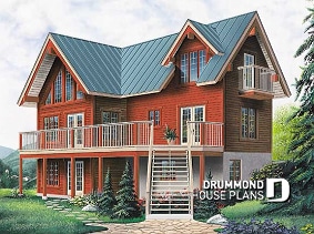 front - BASE MODEL - Beautiful panoramic view house plan with cathedral ceiling, fireplace, large deck, 3 bedrooms, large master - The Treetops