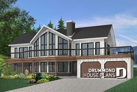 front - BASE MODEL - Stunning 4 beds 3 baths lake / mountain house plan, 2 fireplaces, open concept, 2-car garage, x-large deck - The Timberline 2