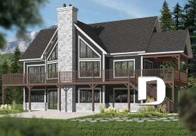 Rear view - BASE MODEL - Lakefront cottage house plan, 5 bedrooms, walkout basement, main floor master, open concept, 2 living rooms - The Lakeshore