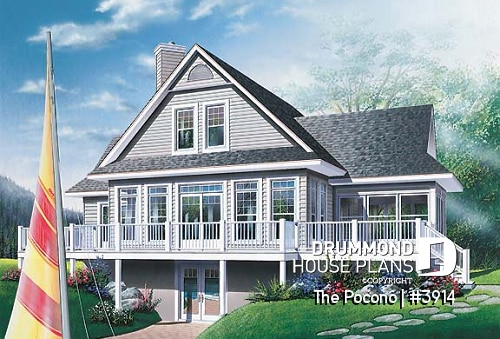 Rear view - BASE MODEL - Panoramic cottage plan with x-large terrace, screened porch, fireplace in master bed, great open floor plan - The Pocono