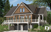 Color version 1 - Front - 4 bedroom Lakefront Cottage-Style house plan with solarium, 2-car garage, double sided fireplace - The Pocono 4