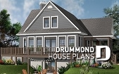 Color version 1 - Rear - A-Frame Rustic Country Cottage plan, 4 bedrooms, 3 bathrooms, screened-in porch, unfinished walkout basement - Pocono 5