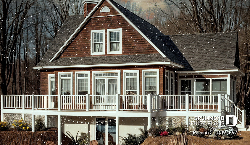 front - BASE MODEL - A-Frame Rustic Country Cottage plan, 4 bedrooms, 3 bathrooms, screened-in porch, unfinished walkout basement - Pocono 5