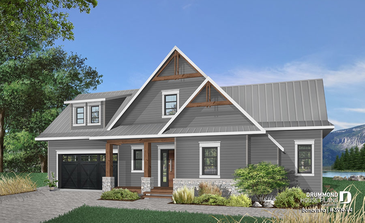 front - BASE MODEL - 4 bedroom lakefront cottage including 2 master suites, double garage, open floor plan concept - Bonavista