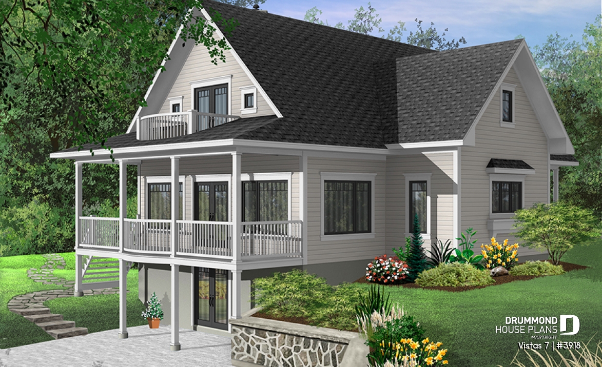 Color version 4 - Rear - Perfect country cotta plan, master suite w/fireplac, large terrace, 9' ceiling on main, 3 to 4 beds, 3.5 baths - Vistas 7