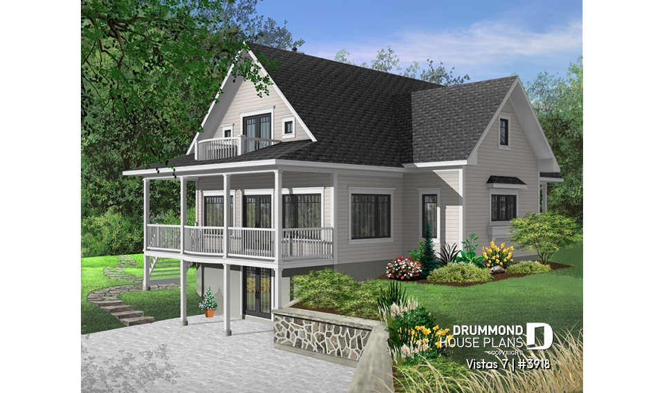 Color version 4 - Rear - Perfect country cotta plan, master suite w/fireplac, large terrace, 9' ceiling on main, 3 to 4 beds, 3.5 baths - Vistas 7