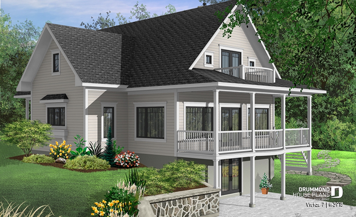 Color version 4 - Rear - Perfect country cotta plan, master suite w/fireplac, large terrace, 9' ceiling on main, 3 to 4 beds, 3.5 baths - Vistas 7