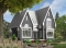 Color version 2 - Rear - Tudor house plan with master bedroom on main floor, total 3 beds and 2 baths, cathedral ceiling - Gothic