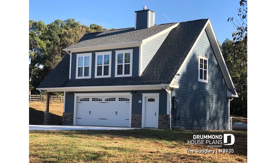 front - BASE MODEL - Two-bedrooms garage apartment, 2 shower rooms, open concept with cathedral ceiling &amp; fireplace - The Saddlery