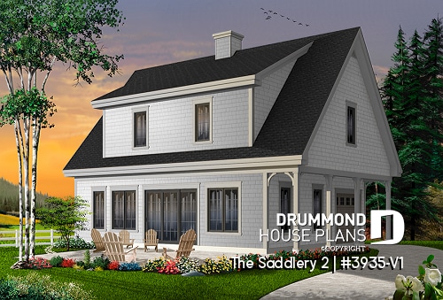 front - BASE MODEL - Lovely compact country cottage house plan, lots of natural lights, open floor plan, 3 bedrooms, 3 bathrooms - The Saddlery 2