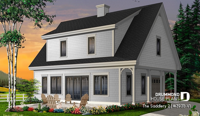 front - BASE MODEL - Lovely compact country cottage house plan, lots of natural lights, open floor plan, 3 bedrooms, 3 bathrooms - The Saddlery 2