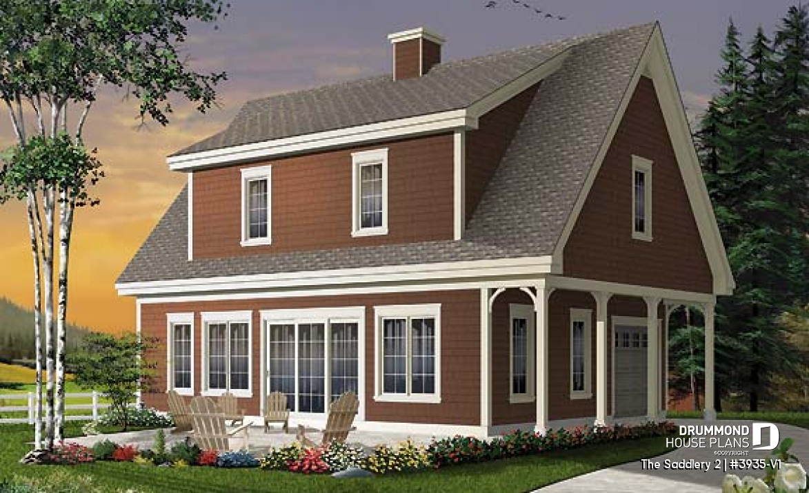 front - ORIGINAL MODEL - Lovely compact country cottage house plan, lots of natural lights, open floor plan, 3 bedrooms, 3 bathrooms - The Saddlery 2