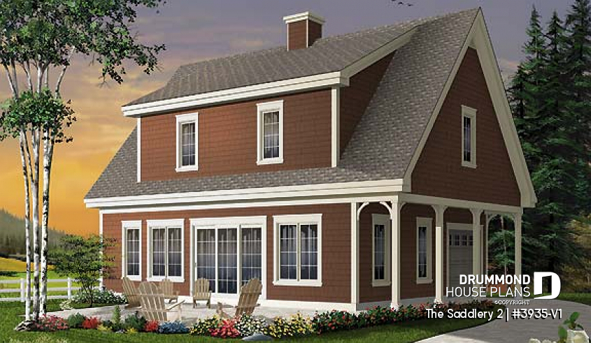 front - ORIGINAL MODEL - Lovely compact country cottage house plan, lots of natural lights, open floor plan, 3 bedrooms, 3 bathrooms - The Saddlery 2