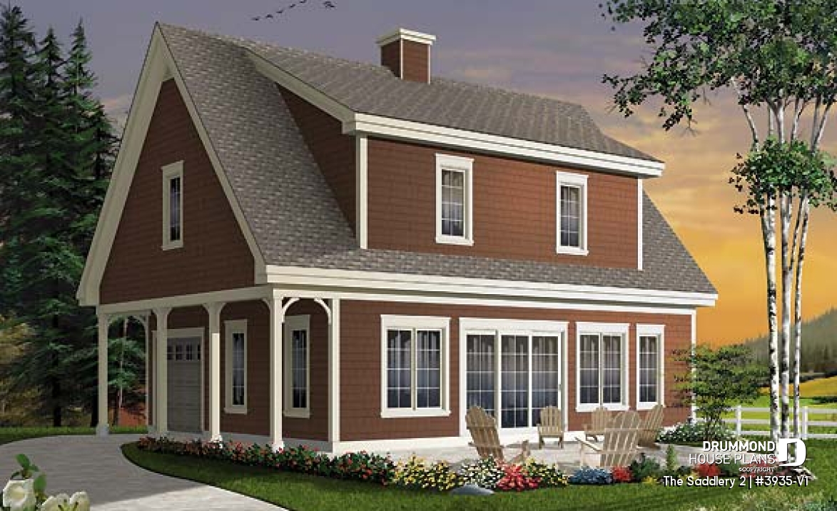 front - ORIGINAL MODEL - Lovely compact country cottage house plan, lots of natural lights, open floor plan, 3 bedrooms, 3 bathrooms - The Saddlery 2