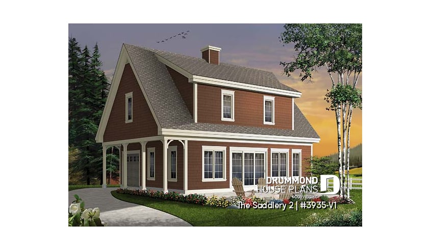 front - ORIGINAL MODEL - Lovely compact country cottage house plan, lots of natural lights, open floor plan, 3 bedrooms, 3 bathrooms - The Saddlery 2