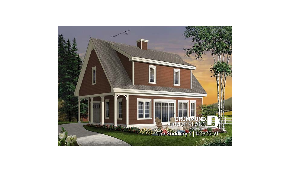 front - ORIGINAL MODEL - Lovely compact country cottage house plan, lots of natural lights, open floor plan, 3 bedrooms, 3 bathrooms - The Saddlery 2