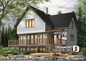 Color version 2 - Rear - Great 3 bedroom transitional style cottage with open layout concept and fireplace, large deck - Cotswold