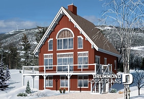 front - BASE MODEL - 3 to 5 bedroom Rustic A-Frame house plan, open living dining, fireplace, mezzanine & large terrace - Skylark 2