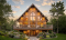 Rear view - BASE MODEL - Three bedroom, two bathroom rustic chalet house plan, cathedral ceiling, mezzanine, open floor plan concept - Skylark 3