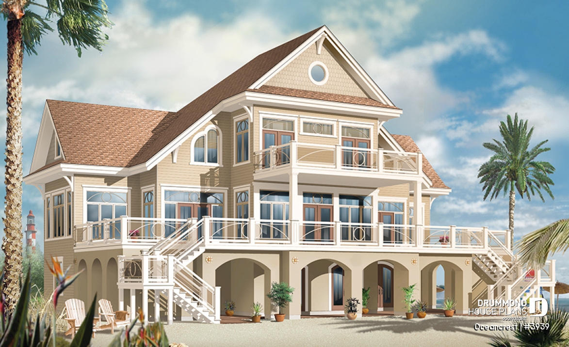 Rear view - BASE MODEL - Stunning 4 to 5+ bedroom lakefront home, Mediterranean style, 2 master suites, great terrace, home elevator - Oceancrest