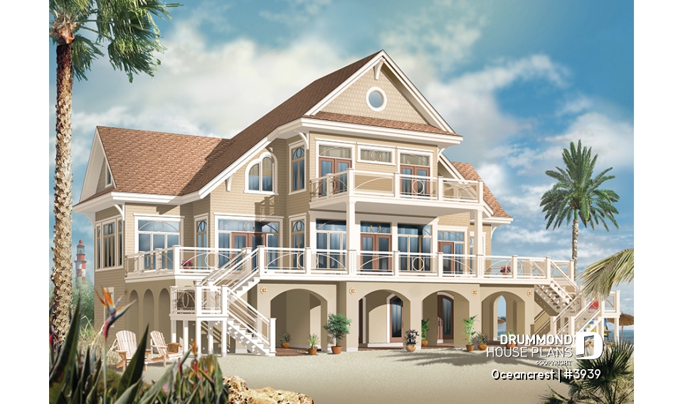 Rear view - BASE MODEL - Stunning 4 to 5+ bedroom lakefront home, Mediterranean style, 2 master suites, great terrace, home elevator - Oceancrest